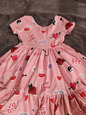 Kids Pink 'Love You' Print Twirl Dress